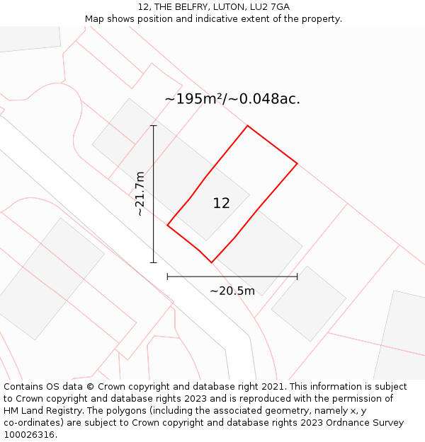 12, THE BELFRY, LUTON, LU2 7GA: Plot and title map