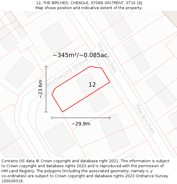 12, THE BIRCHES, CHEADLE, STOKE-ON-TRENT, ST10 1EJ: Plot and title map