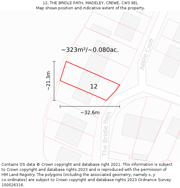 12, THE BRIDLE PATH, MADELEY, CREWE, CW3 9EL: Plot and title map