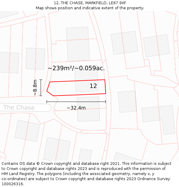 12, THE CHASE, MARKFIELD, LE67 9XF: Plot and title map