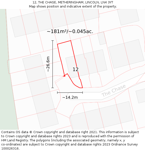 12, THE CHASE, METHERINGHAM, LINCOLN, LN4 3YT: Plot and title map