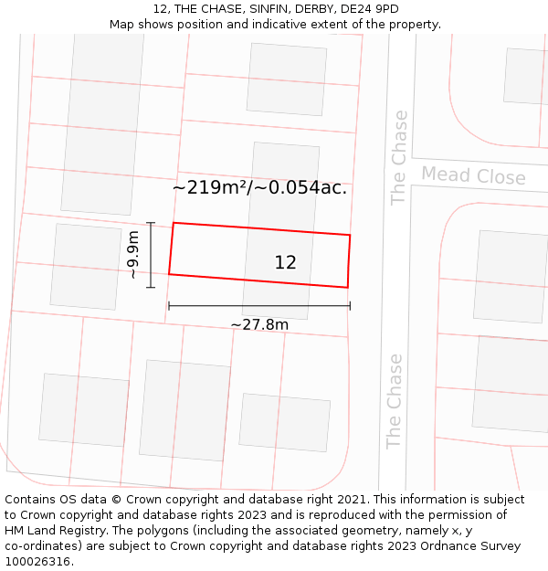 12, THE CHASE, SINFIN, DERBY, DE24 9PD: Plot and title map