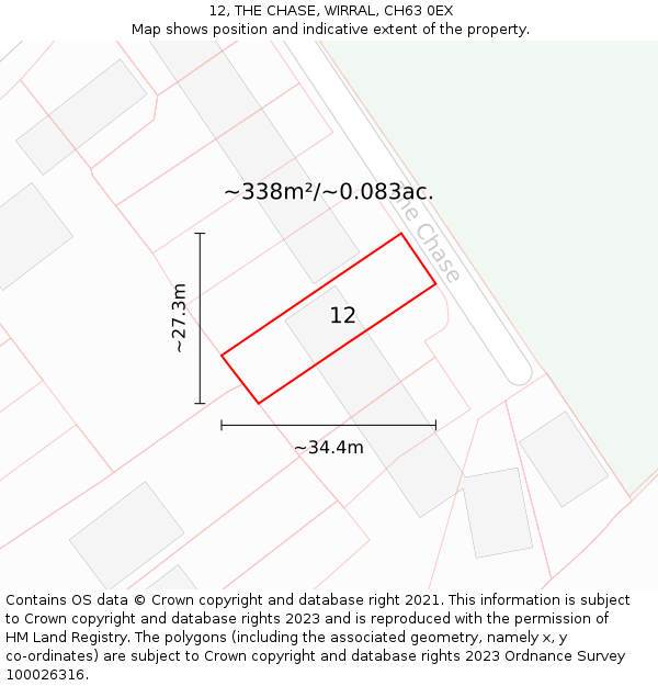 12, THE CHASE, WIRRAL, CH63 0EX: Plot and title map
