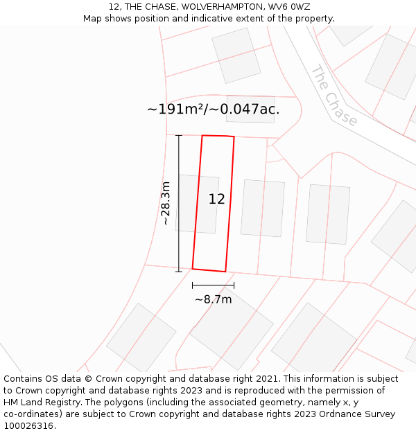 12, THE CHASE, WOLVERHAMPTON, WV6 0WZ: Plot and title map