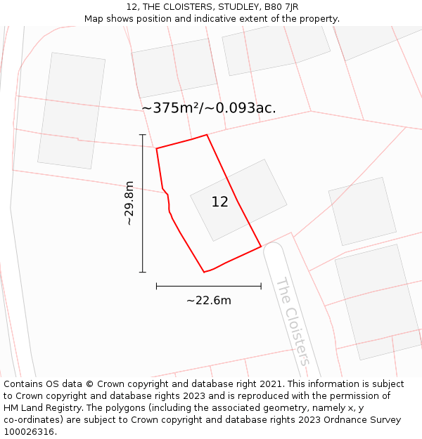 12, THE CLOISTERS, STUDLEY, B80 7JR: Plot and title map