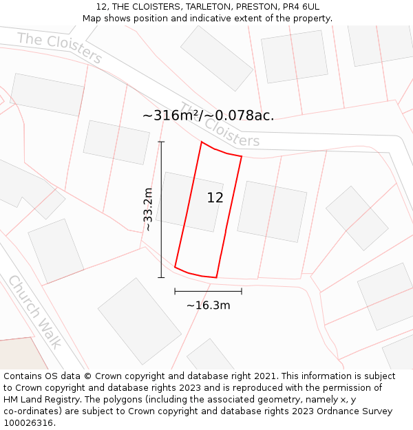 12, THE CLOISTERS, TARLETON, PRESTON, PR4 6UL: Plot and title map