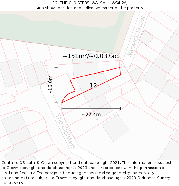 12, THE CLOISTERS, WALSALL, WS4 2AJ: Plot and title map