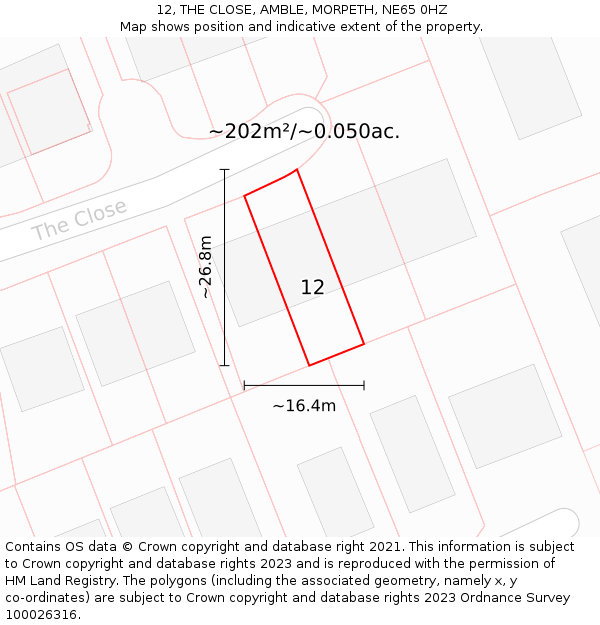 12, THE CLOSE, AMBLE, MORPETH, NE65 0HZ: Plot and title map
