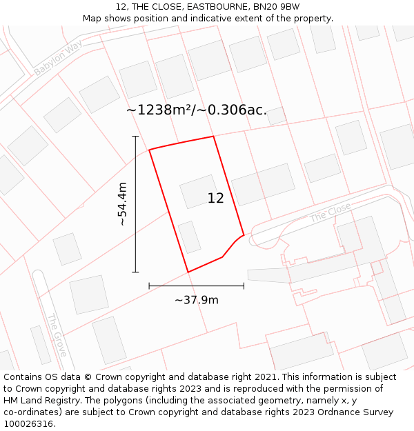 12, THE CLOSE, EASTBOURNE, BN20 9BW: Plot and title map