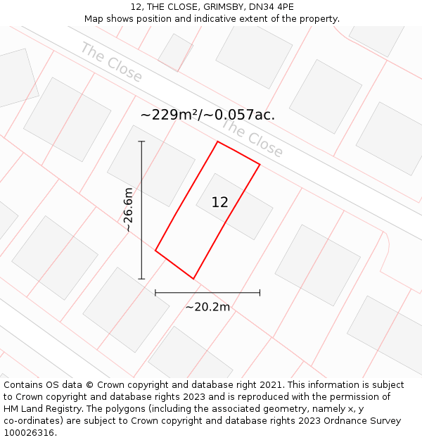 12, THE CLOSE, GRIMSBY, DN34 4PE: Plot and title map