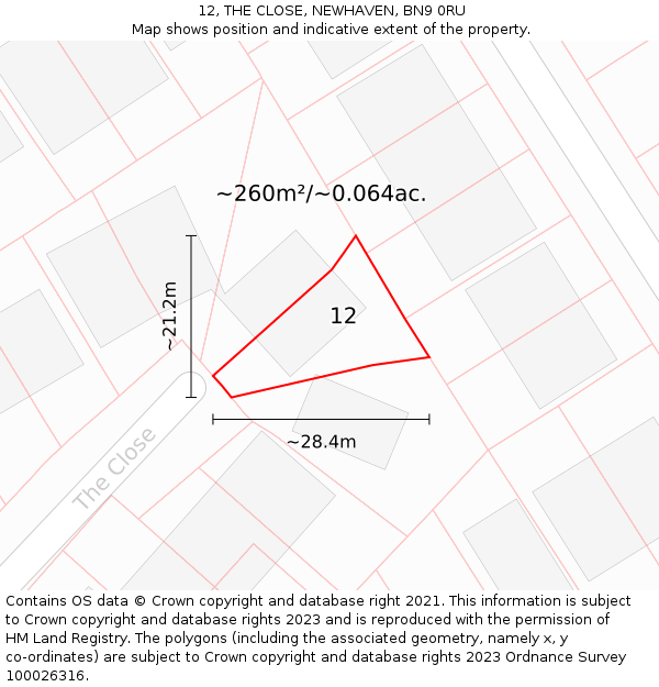 12, THE CLOSE, NEWHAVEN, BN9 0RU: Plot and title map