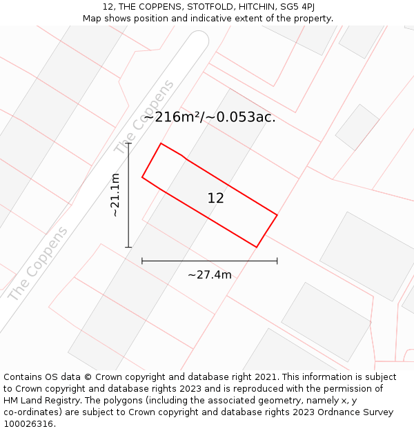 12, THE COPPENS, STOTFOLD, HITCHIN, SG5 4PJ: Plot and title map