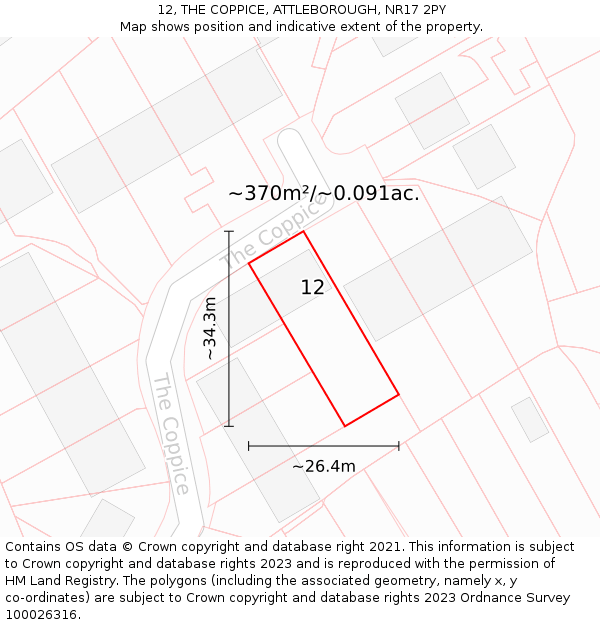 12, THE COPPICE, ATTLEBOROUGH, NR17 2PY: Plot and title map