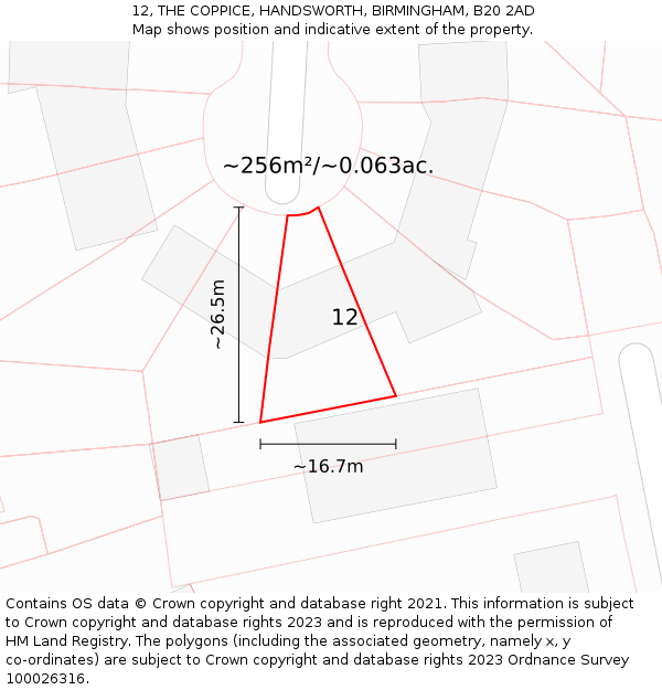 12, THE COPPICE, HANDSWORTH, BIRMINGHAM, B20 2AD: Plot and title map