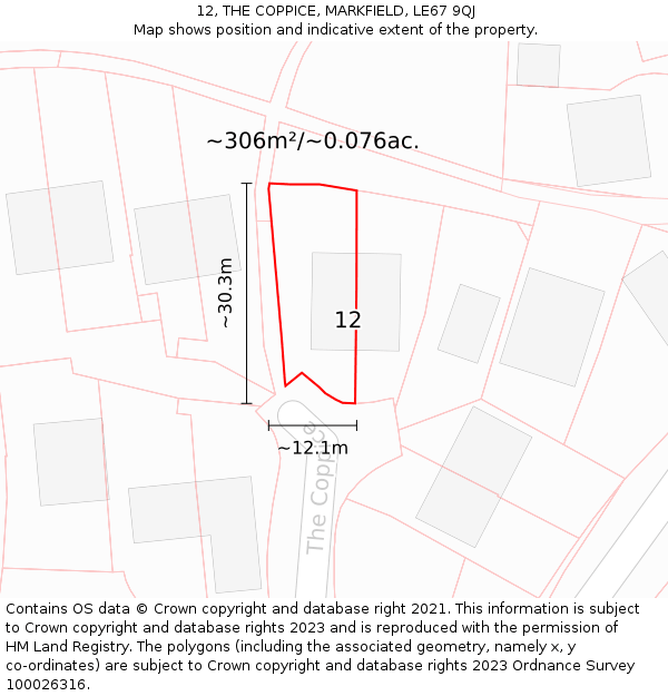 12, THE COPPICE, MARKFIELD, LE67 9QJ: Plot and title map