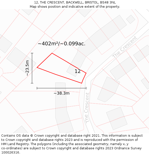 12, THE CRESCENT, BACKWELL, BRISTOL, BS48 3NL: Plot and title map
