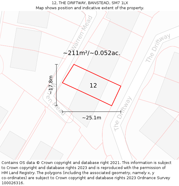 12, THE DRIFTWAY, BANSTEAD, SM7 1LX: Plot and title map