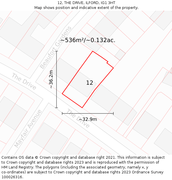 12, THE DRIVE, ILFORD, IG1 3HT: Plot and title map