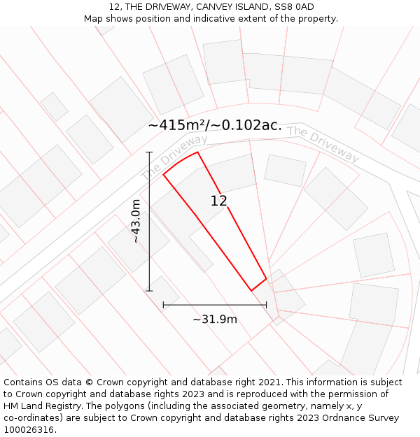 12, THE DRIVEWAY, CANVEY ISLAND, SS8 0AD: Plot and title map