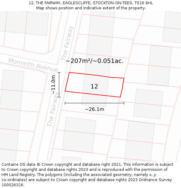 12, THE FAIRWAY, EAGLESCLIFFE, STOCKTON-ON-TEES, TS16 9HL: Plot and title map