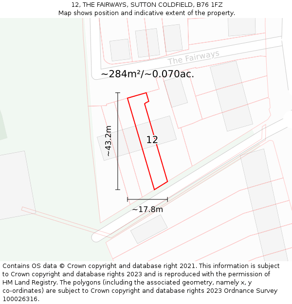 12, THE FAIRWAYS, SUTTON COLDFIELD, B76 1FZ: Plot and title map