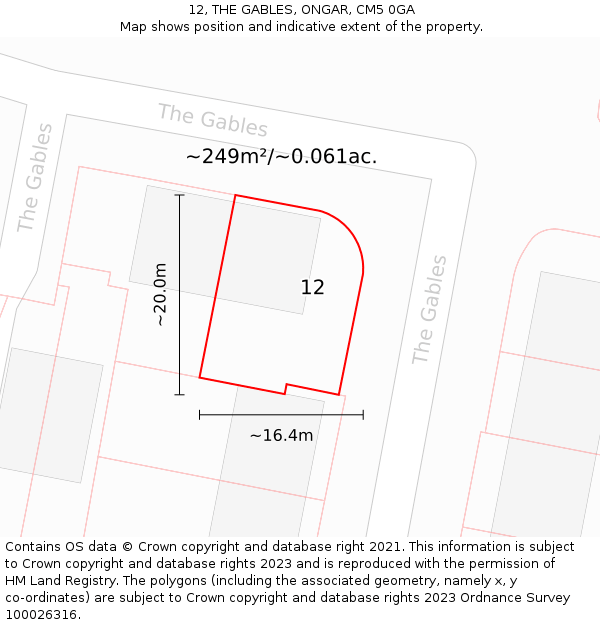 12, THE GABLES, ONGAR, CM5 0GA: Plot and title map