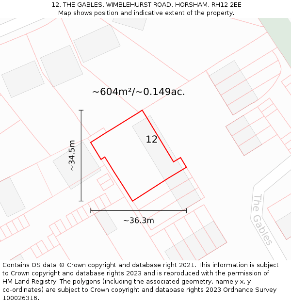 12, THE GABLES, WIMBLEHURST ROAD, HORSHAM, RH12 2EE: Plot and title map