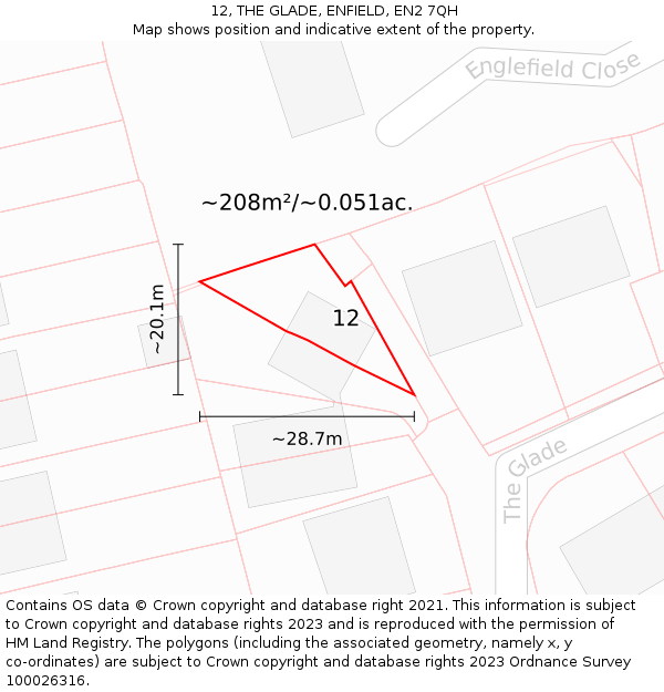 12, THE GLADE, ENFIELD, EN2 7QH: Plot and title map