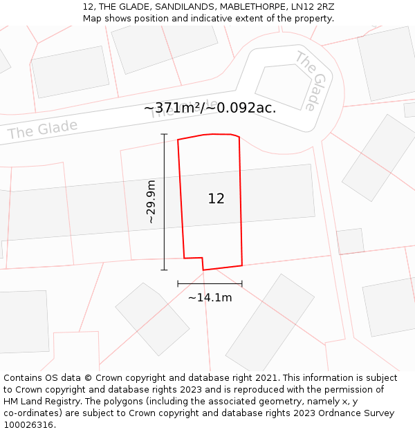 12, THE GLADE, SANDILANDS, MABLETHORPE, LN12 2RZ: Plot and title map