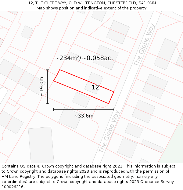 12, THE GLEBE WAY, OLD WHITTINGTON, CHESTERFIELD, S41 9NN: Plot and title map