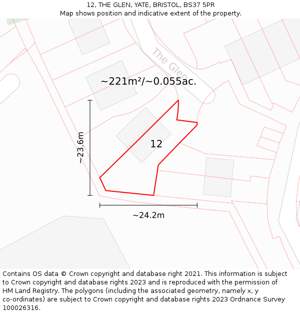 12, THE GLEN, YATE, BRISTOL, BS37 5PR: Plot and title map