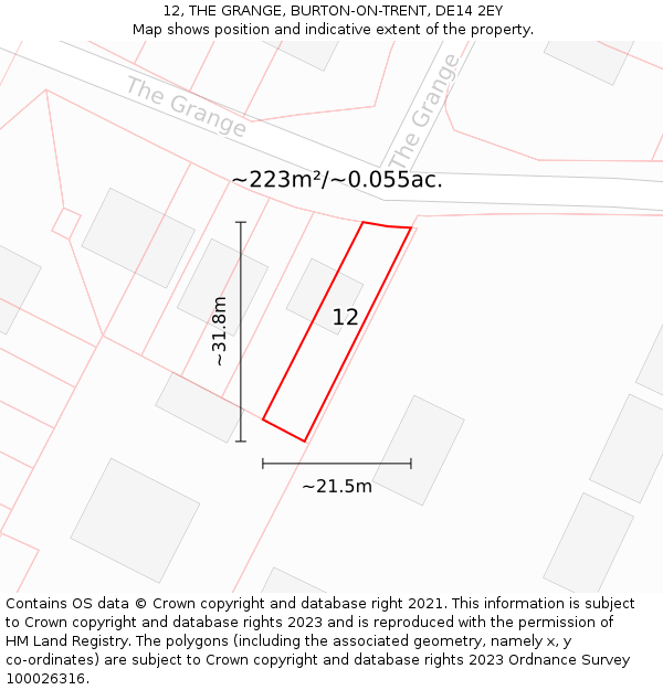 12, THE GRANGE, BURTON-ON-TRENT, DE14 2EY: Plot and title map