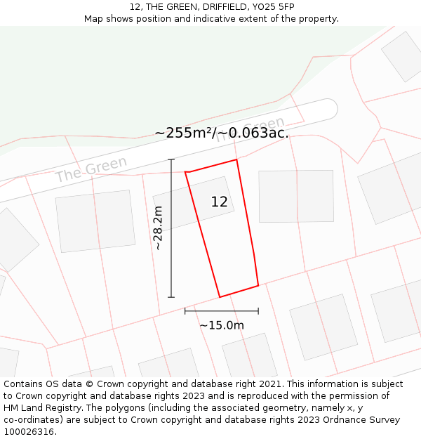 12, THE GREEN, DRIFFIELD, YO25 5FP: Plot and title map