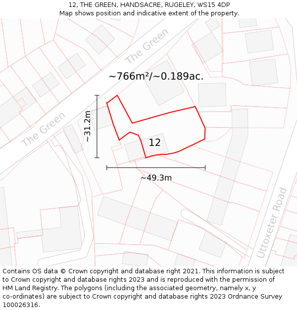 12, THE GREEN, HANDSACRE, RUGELEY, WS15 4DP: Plot and title map