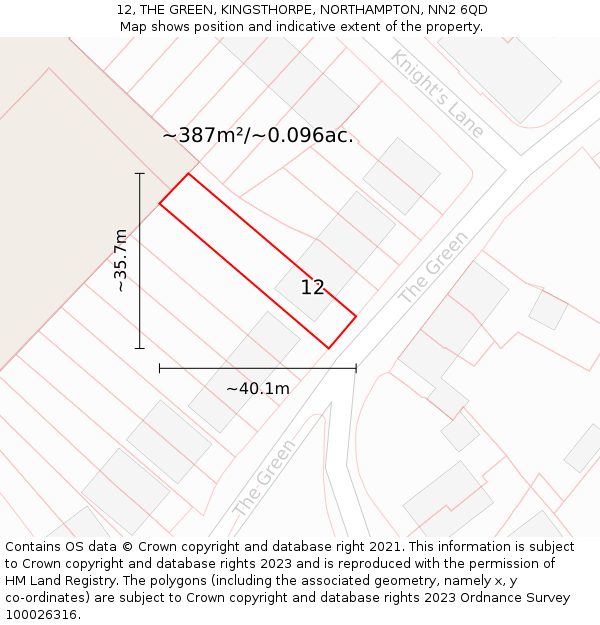 12, THE GREEN, KINGSTHORPE, NORTHAMPTON, NN2 6QD: Plot and title map