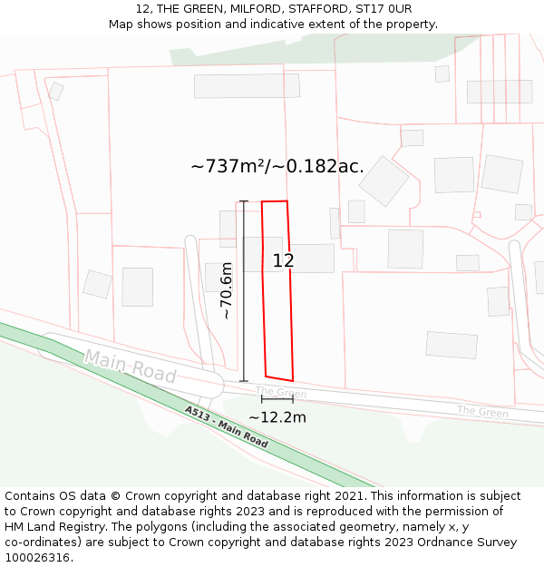 12, THE GREEN, MILFORD, STAFFORD, ST17 0UR: Plot and title map