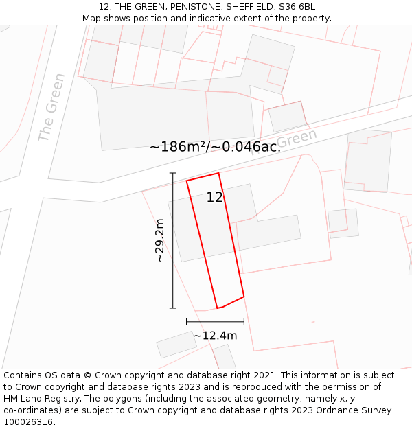 12, THE GREEN, PENISTONE, SHEFFIELD, S36 6BL: Plot and title map
