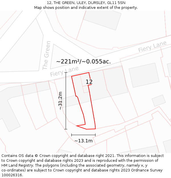 12, THE GREEN, ULEY, DURSLEY, GL11 5SN: Plot and title map