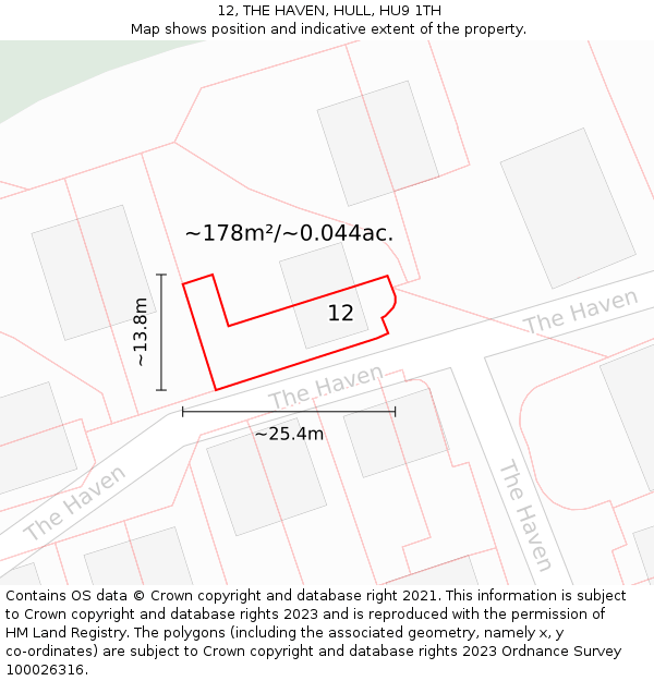 12, THE HAVEN, HULL, HU9 1TH: Plot and title map