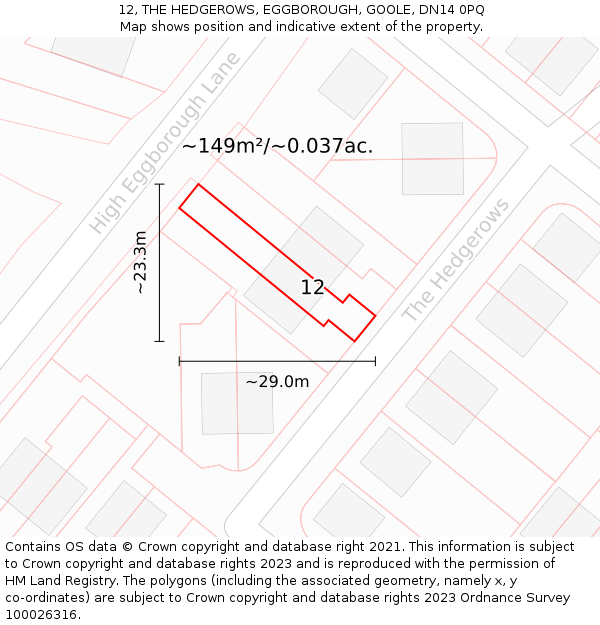12, THE HEDGEROWS, EGGBOROUGH, GOOLE, DN14 0PQ: Plot and title map