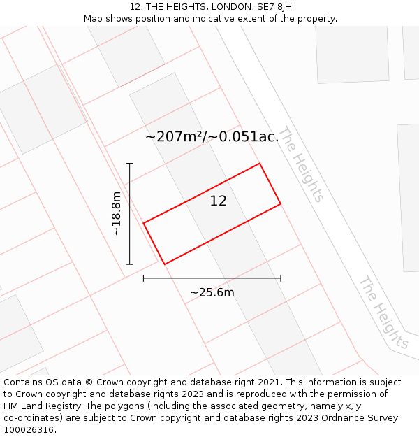 12, THE HEIGHTS, LONDON, SE7 8JH: Plot and title map