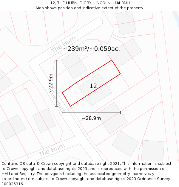12, THE HURN, DIGBY, LINCOLN, LN4 3NH: Plot and title map