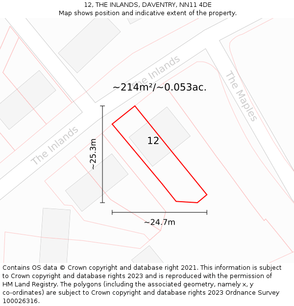 12, THE INLANDS, DAVENTRY, NN11 4DE: Plot and title map