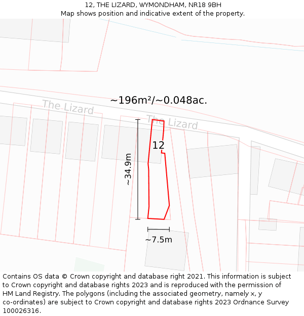 12, THE LIZARD, WYMONDHAM, NR18 9BH: Plot and title map