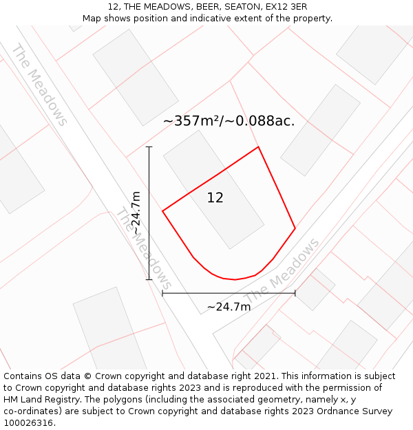 12, THE MEADOWS, BEER, SEATON, EX12 3ER: Plot and title map