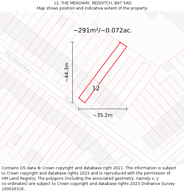 12, THE MEADWAY, REDDITCH, B97 5AD: Plot and title map
