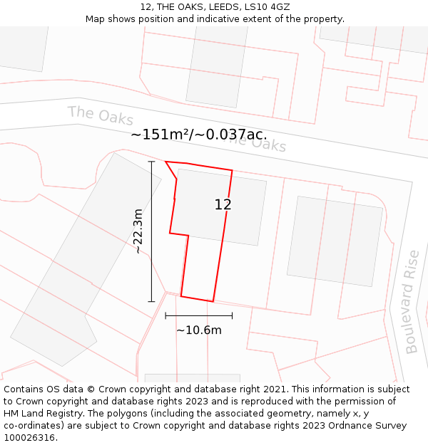 12, THE OAKS, LEEDS, LS10 4GZ: Plot and title map