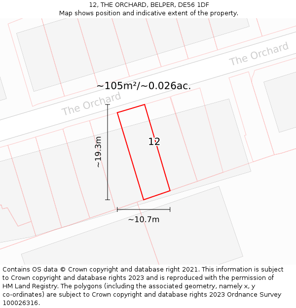 12, THE ORCHARD, BELPER, DE56 1DF: Plot and title map