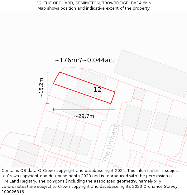 12, THE ORCHARD, SEMINGTON, TROWBRIDGE, BA14 6NN: Plot and title map