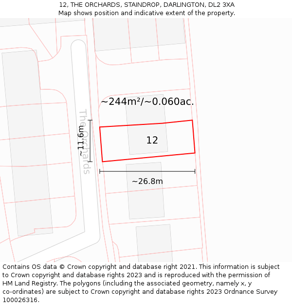12, THE ORCHARDS, STAINDROP, DARLINGTON, DL2 3XA: Plot and title map